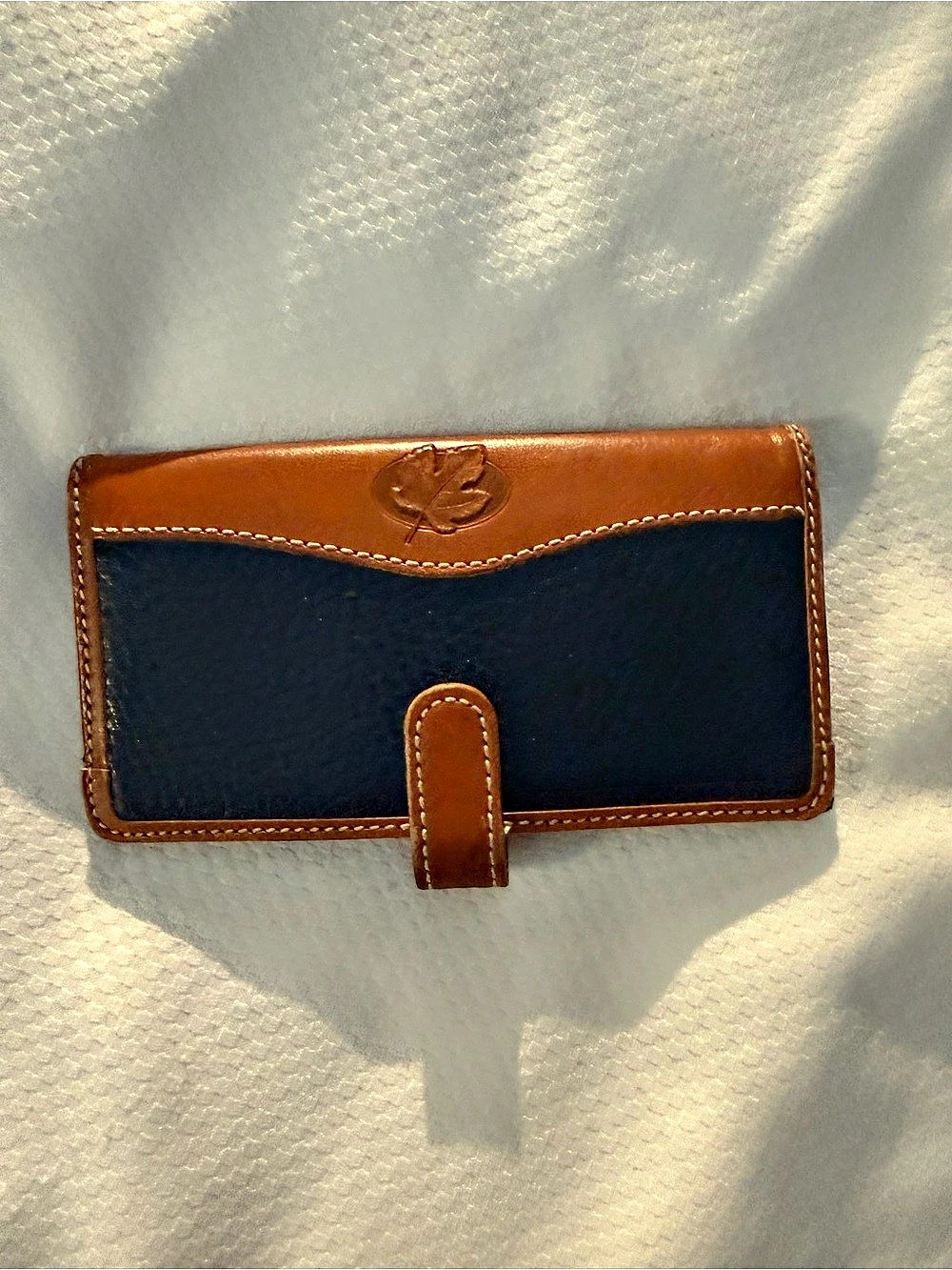 Leather-Trim Wallet in Blue & Brown
